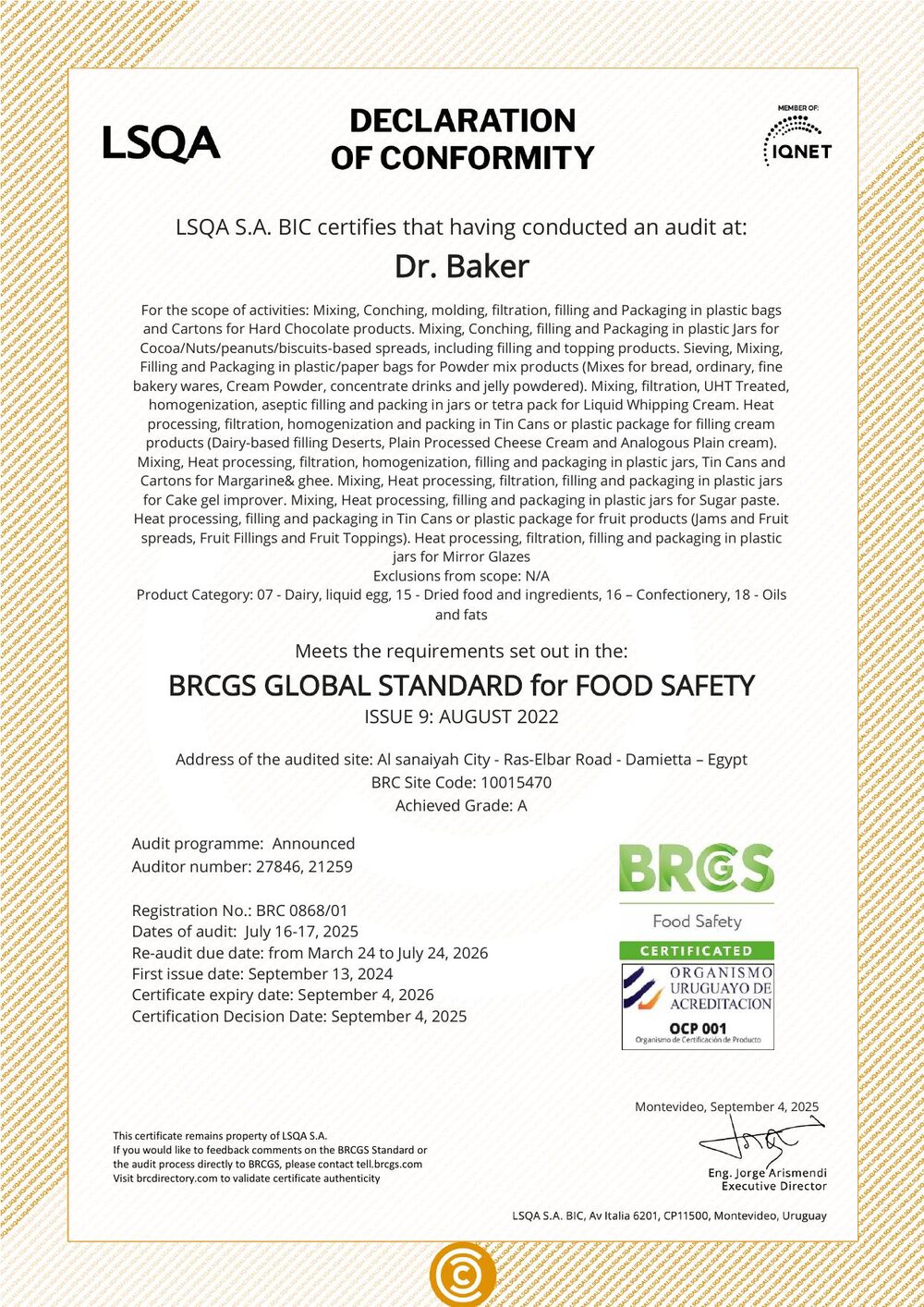BRCGS Global Standard for Food Safety - Grade A